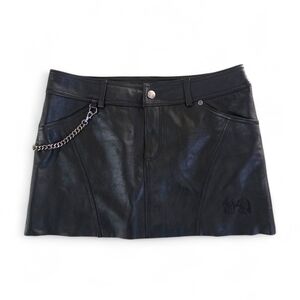 HARLEY DAVIDSON Y2K VTG Leather Mini Skirt Black Embroidered Chain Size 6
